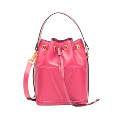 Valentino Garavani VLogo Walk Bucket Bag Pink Calf Leather Crossbody