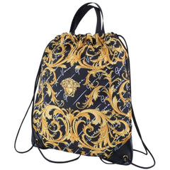 Versace Barocco Print Drawstring Backpack Black Nylon La Medusa Logo