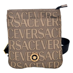 Versace La Medusa Canvas Logo Print Small Crossbody Bag Black Strap
