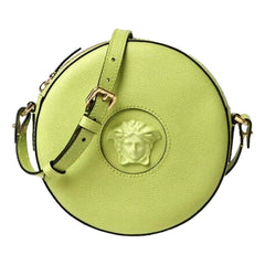 Versace La Medusa Lime Green Leather Disco Round Crossbody Bag