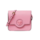 Versace La Medusa Pink Pebbled Leather Small Crossbody Bag Gold Logo