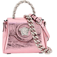 Versace La Medusa Metallic Pink Mini Top Handle Bag Chain Crossbody