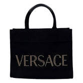 Versace Mini Tote Bag Nero Black Canvas Studded Logo Crossbody