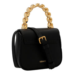 Versace Mini Top Handle Black Vitello Leather Designer Handbag