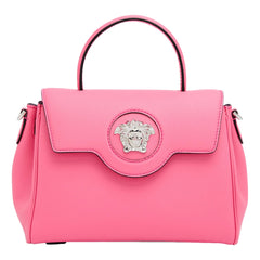 Versace Flamingo Pink Vitello Leather Top Handle Designer Handbag