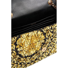 Versace Virtus Barocco Print Quilted Silk Shoulder Bag Black Gold