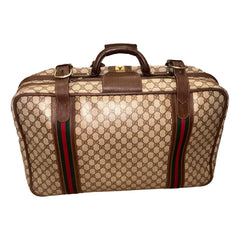 Gucci Vintage GG Monogram Canvas Travel Suitcase with Web Stripe and Leather Trim
