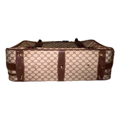 Gucci Vintage GG Monogram Canvas Travel Suitcase with Web Stripe and Leather Trim