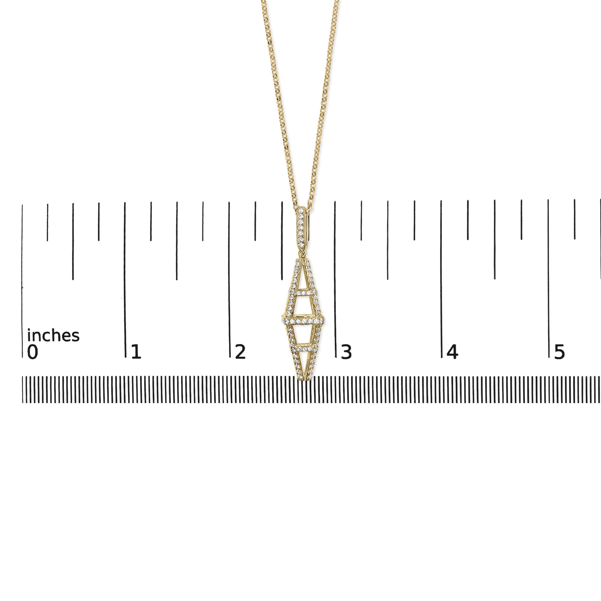 14K Yellow Gold 1.0 Cttw Diamond Studded Geometric Double Pyramid 18" Pendant Necklace (G-H Color, SI1-SI2 Clarity)