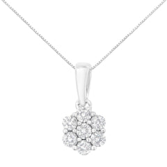 14K White Gold 1/2 cttw Prong Set Round-Cut Diamond 7 Stone Floral Cluster 18" Pendant Necklace (H-I Color, I1-I2 Clarity)