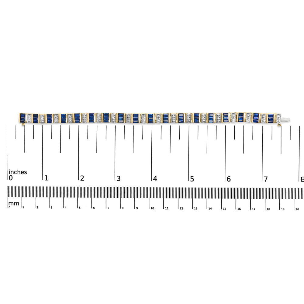 14K Yellow Gold 2/5 Cttw Diamond & 8.0 Cttw Baguette Cut Blue Sapphire Alternating Link Bracelet (G-H Color, VS1-VS2 Clarity) - 7" Inches