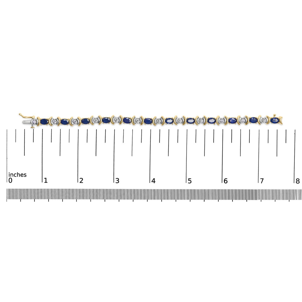 14K Yellow Gold 1.00 Cttw Alternating  Diamond and 6 1/2 Cttw Oval Blue Sapphire Link Bracelet (H-I Color, SI1-SI2 Clarity) - 7" Inches