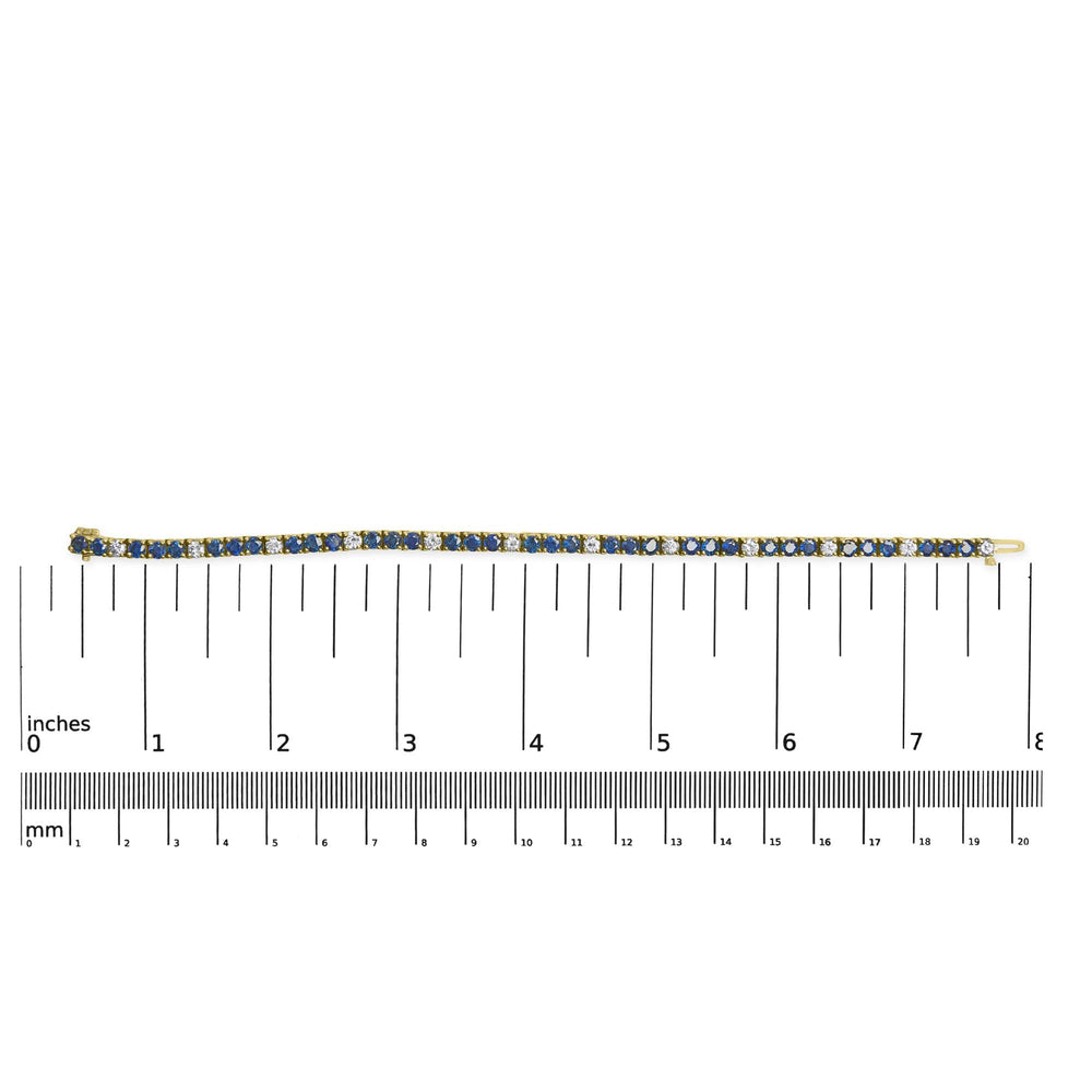 18K Yellow Gold Alternating 1 1/5 Cttw Diamond and 3X3 MM Blue Sapphire Tennis Bracelet (G-H Color, VS1-VS2 Clarity) - 7" Inches