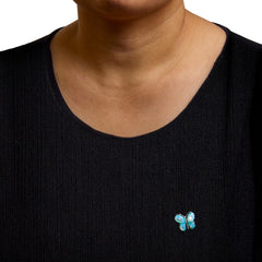 18K White Gold Blue Mother of Pearl and Diamond Accent Butterfly Pin Brooch (F-G Color, VS1-VS2 Clarity)