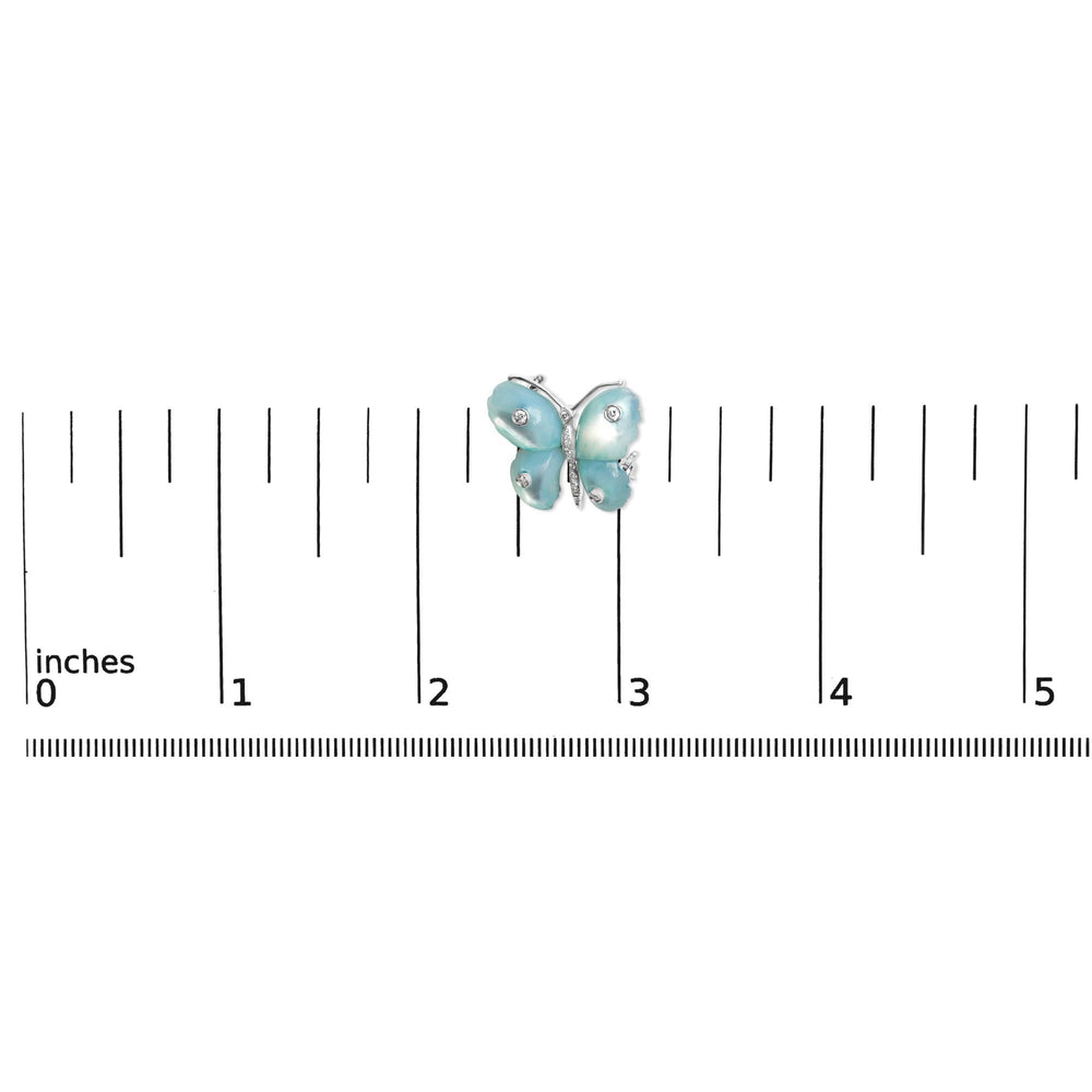 18K White Gold Blue Mother of Pearl and Diamond Accent Butterfly Pin Brooch (F-G Color, VS1-VS2 Clarity)