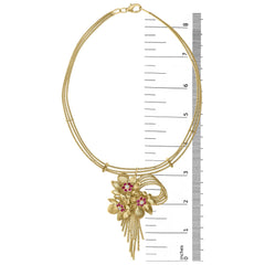 18K Yellow Gold Diamond and Red Ruby Floral Cascade Statement Necklace with 16" Inch Bead Chain (F-G Color, VS1-VS2 Clarity)