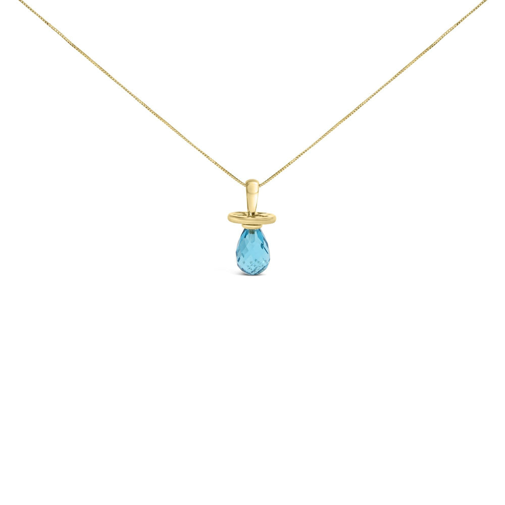 14K Yellow Gold and Blue Quartz Pacifier Pendant Necklace - 18" Inches