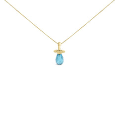 14K Yellow Gold and Blue Quartz Pacifier Pendant Necklace - 18" Inches