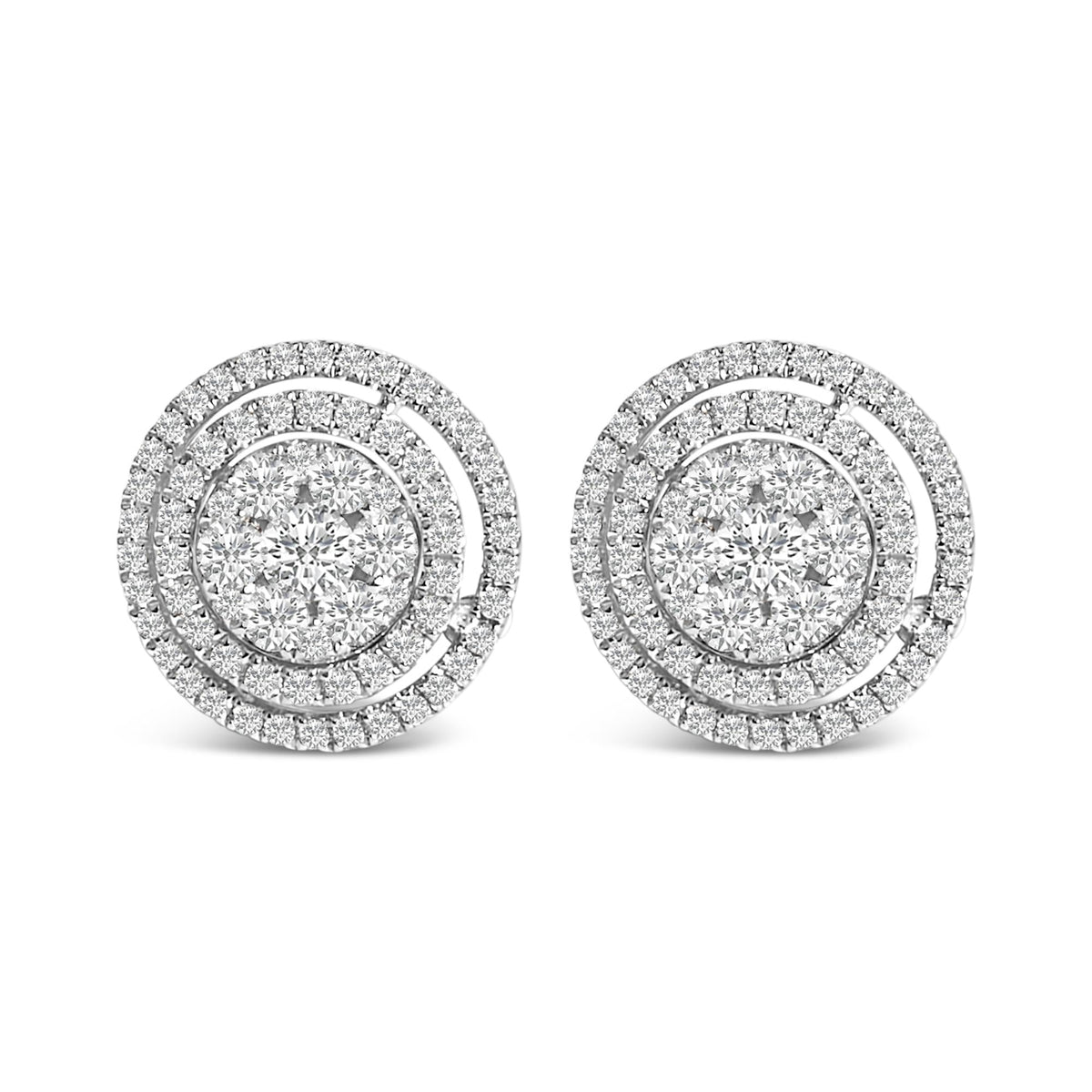 14K Gold 1 3/8 Cttw Diamond Cluster and Double Halo Stud Earring (G-H Color, SI1-SI2 Clarity)