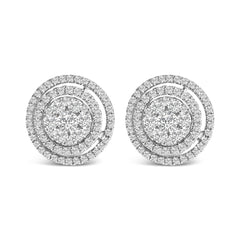 14K Gold 1 3/8 Cttw Diamond Cluster and Double Halo Stud Earring (G-H Color, SI1-SI2 Clarity)