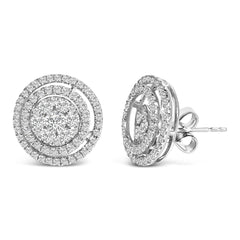 14K Gold 1 3/8 Cttw Diamond Cluster and Double Halo Stud Earring (G-H Color, SI1-SI2 Clarity)
