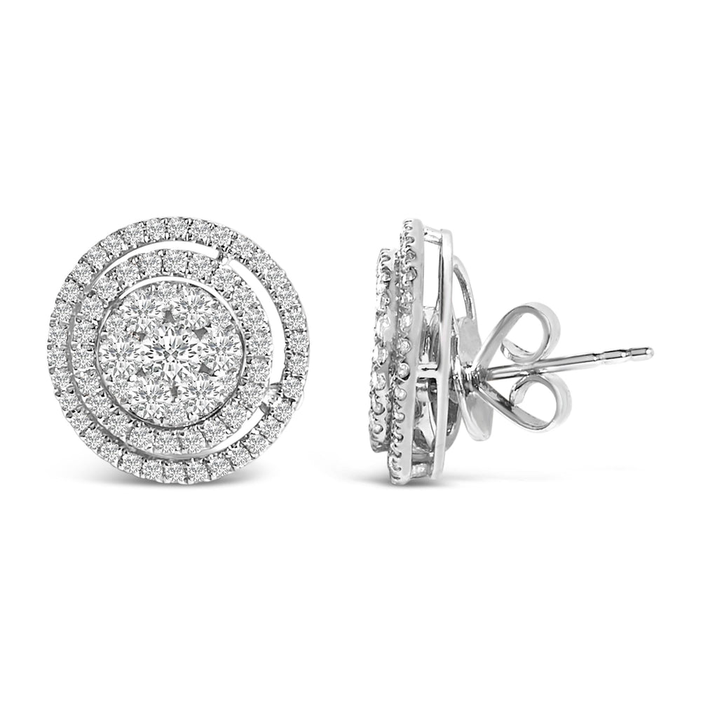 14K Gold 1 3/8 Cttw Diamond Cluster and Double Halo Stud Earring (G-H Color, SI1-SI2 Clarity)