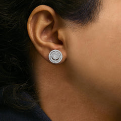 14K Gold 1 3/8 Cttw Diamond Cluster and Double Halo Stud Earring (G-H Color, SI1-SI2 Clarity)