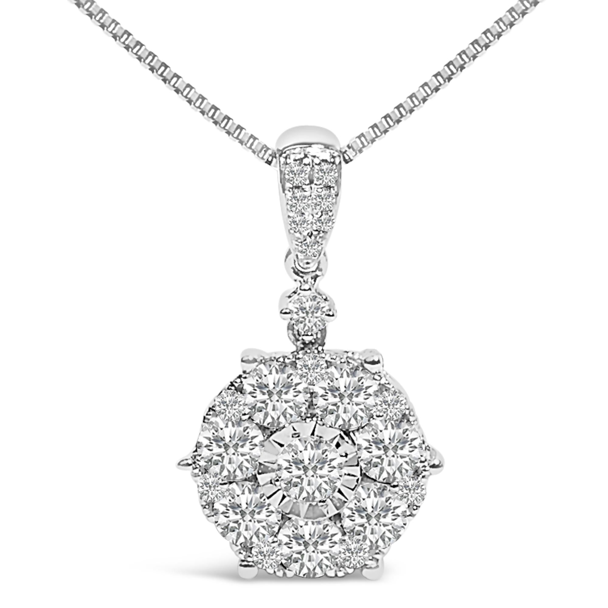 14K White Gold 1 1/5 Cttw Diamond Composite Cluster Pendant Necklace (F-G Color, VS2-SI1 Clarity) - 18" Inches