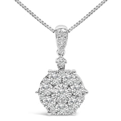 14K White Gold 1 1/5 Cttw Diamond Composite Cluster Pendant Necklace (F-G Color, VS2-SI1 Clarity) - 18" Inches