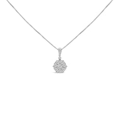 14K White Gold 1 1/5 Cttw Diamond Composite Cluster Pendant Necklace (F-G Color, VS2-SI1 Clarity) - 18" Inches