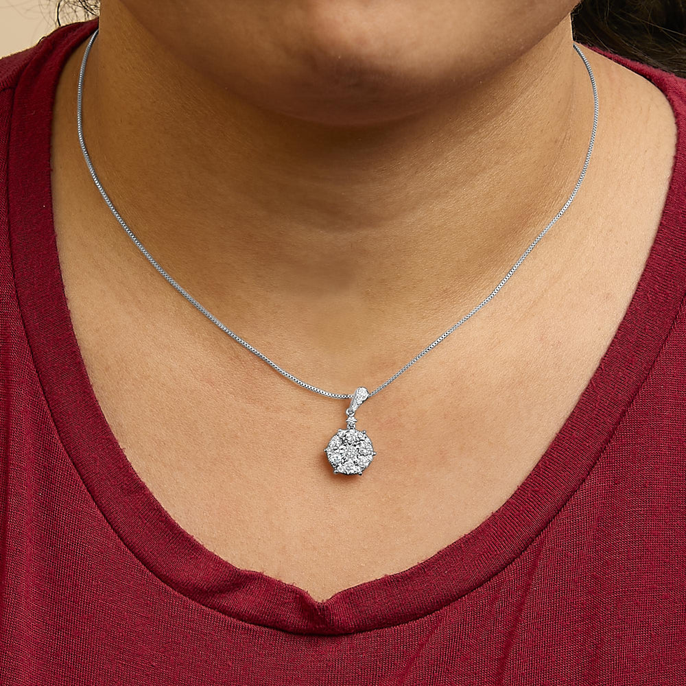 14K White Gold 1 1/5 Cttw Diamond Composite Cluster Pendant Necklace (F-G Color, VS2-SI1 Clarity) - 18" Inches