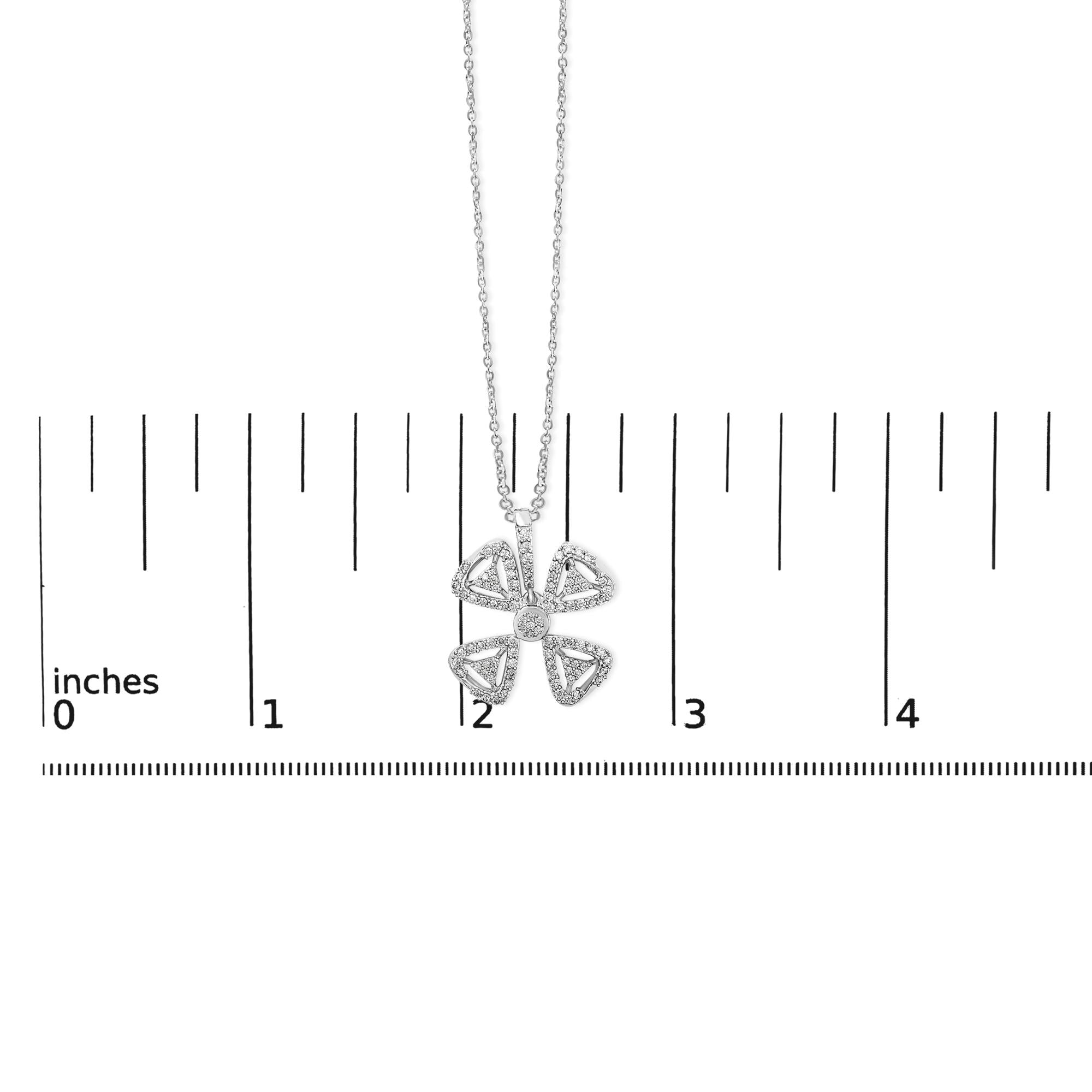 14K White Gold 5/8 Cttw Diamond 4 Leaf Floral Pendant Necklace (H-I Color, I1-I2 Clarity) - 18" Inches