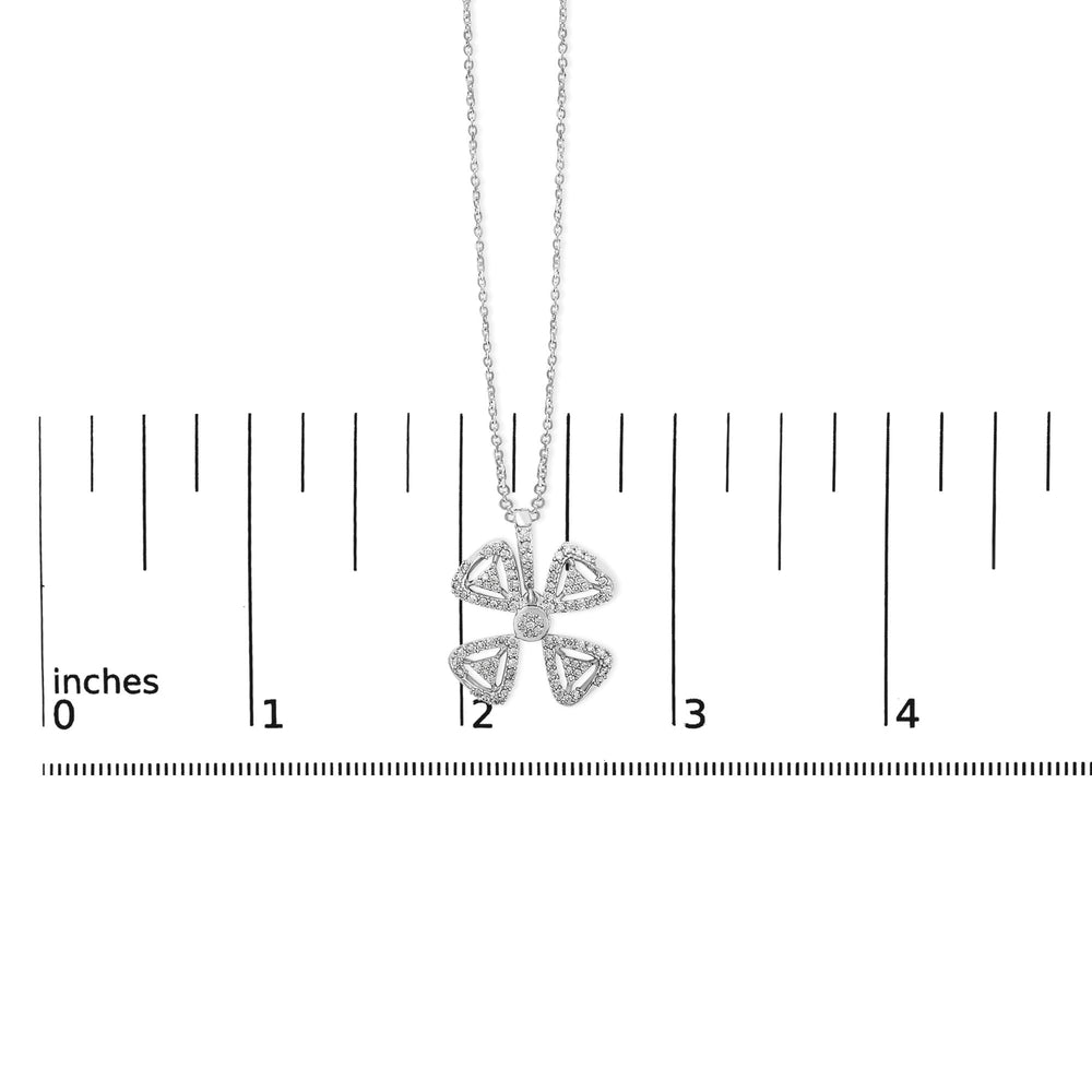 14K White Gold 5/8 Cttw Diamond 4 Leaf Floral Pendant Necklace (H-I Color, I1-I2 Clarity) - 18" Inches
