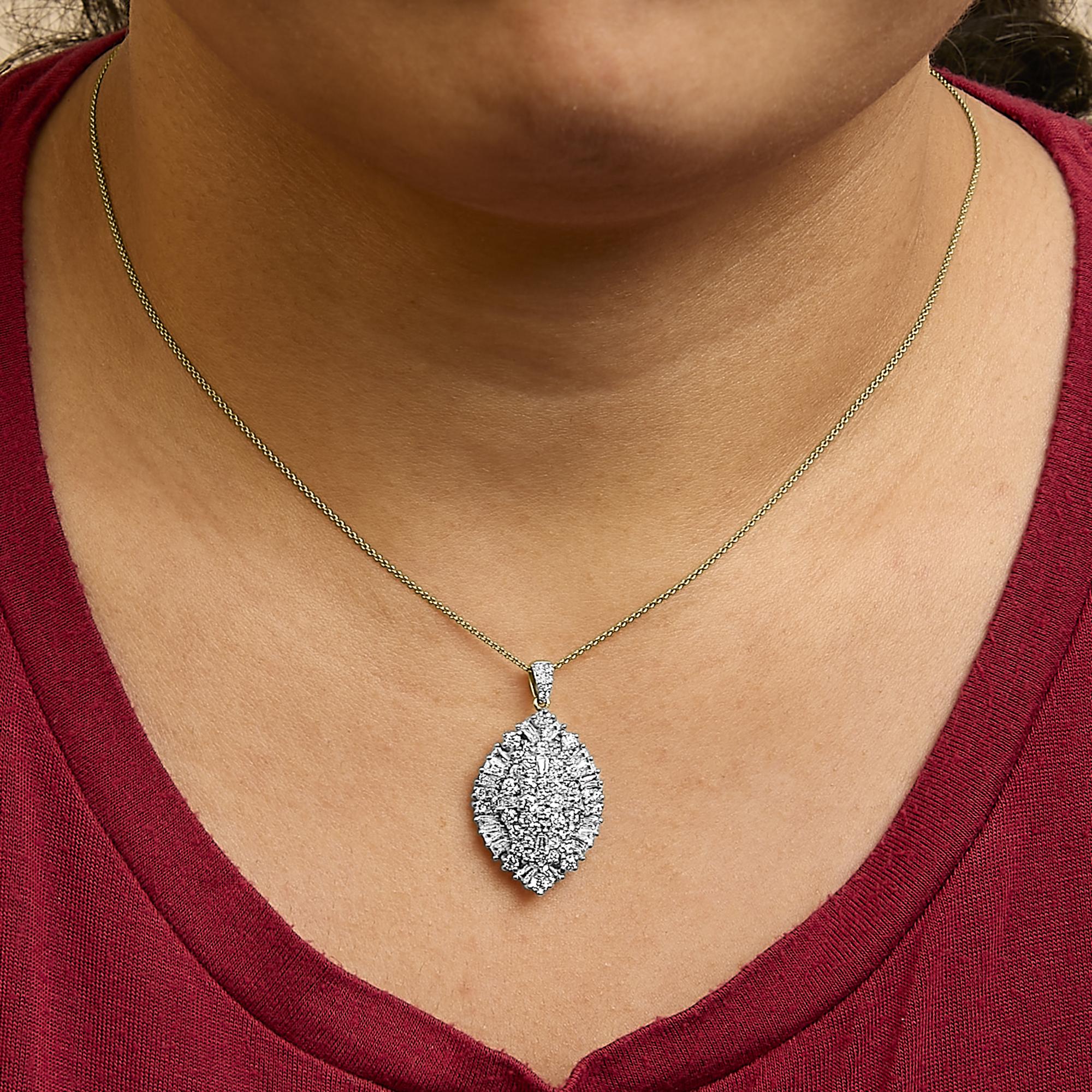14K White and Yellow Gold 2.00 Cttw Diamond Cluster Pear Shaped Pendant Necklace (G-H Color, SI2-I1 Clarity) -20" Inches