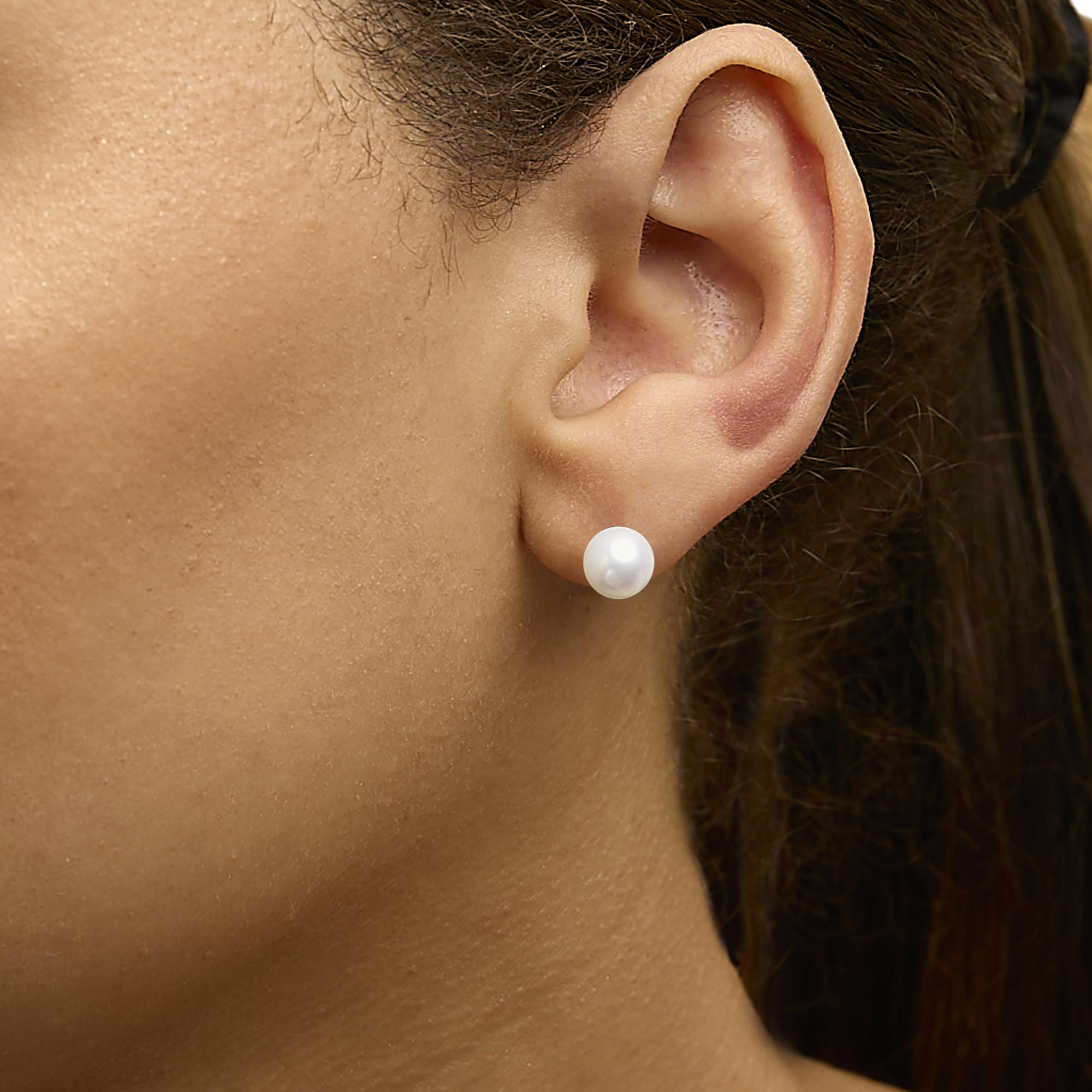 14K Yellow Gold 7-7.5MM Akoya Cultured Pearl Solitaire Stud Earrings