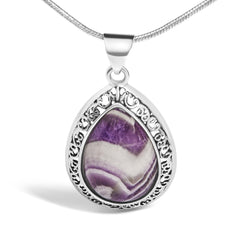 Sterling Silver Chevron Amethyst Teardrop Pendant Necklace