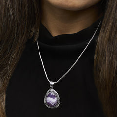 Sterling Silver Chevron Amethyst Teardrop Pendant Necklace