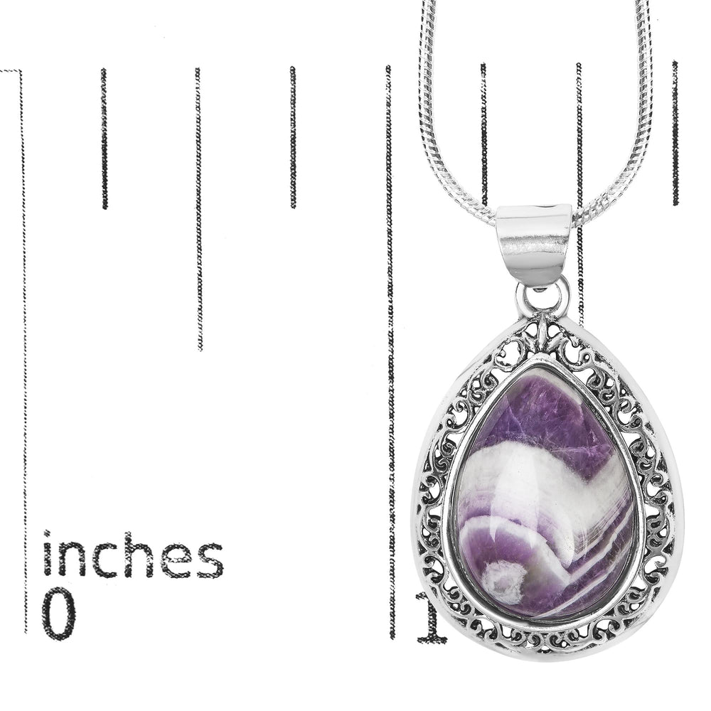 Sterling Silver Chevron Amethyst Teardrop Pendant Necklace