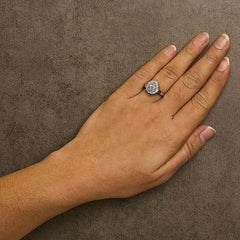 10K White Gold 1/2 Cttw Round & Baguette Cut Diamond Pear Shaped Domed Pavé Cluster with Halo Cocktail Ring (H-I Color, SI1-SI2 Clarity)