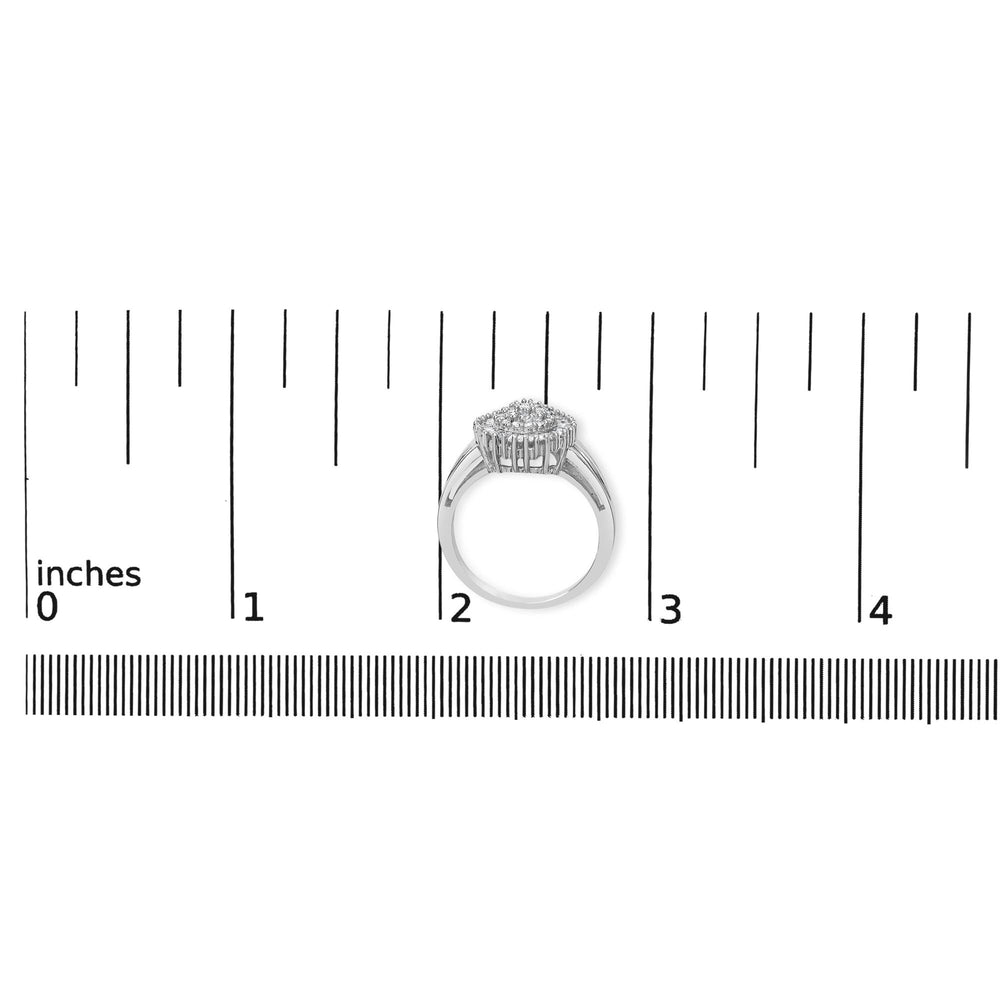 10K White Gold 1/2 Cttw Round & Baguette Cut Diamond Pear Shaped Domed Pavé Cluster with Halo Cocktail Ring (H-I Color, SI1-SI2 Clarity)