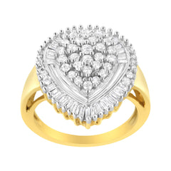 10K Yellow Gold 1.0 Cttw Round and Baguette Cut Diamond Oval Shaped Cluster Ring (I-J Color, I1-I2 Clarity)