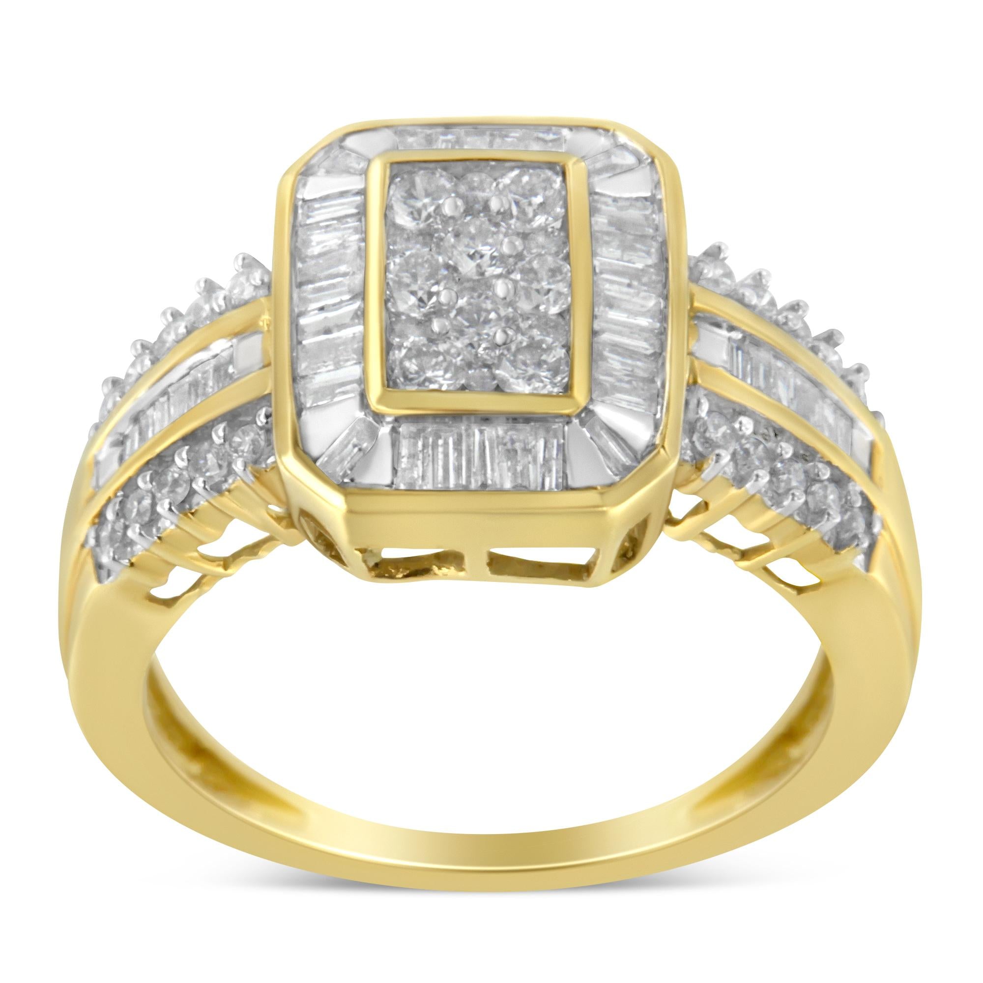 10K Yellow Gold Round and Baguette-Cut Diamond Cocktail Ring (1.0 Cttw, H-I Color, SI2-I1 Clarity)