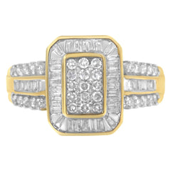 10K Yellow Gold Round and Baguette-Cut Diamond Cluster Ring (1.0 Cttw, I-J Color, SI1-SI2 Clarity)