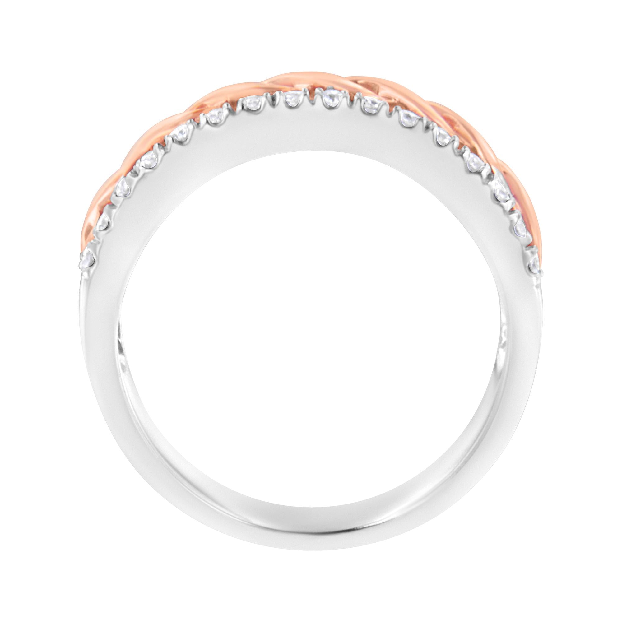 10K White and Rose Gold 1/3 Cttw Diamond Split Shank and Infinity Ribbon Band Ring (I-J Color, I1-I2 Clarity)
