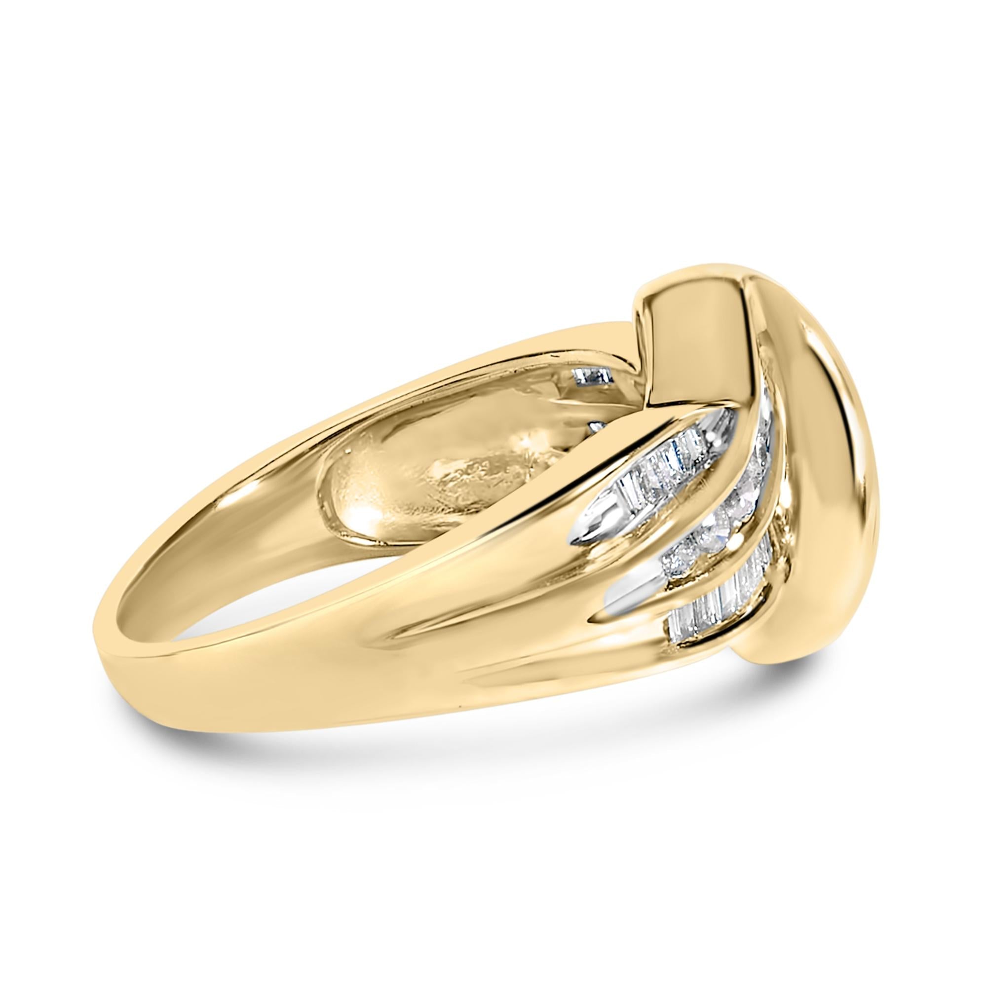 10K Yellow Gold 3/4 Cttw Channel Set Round and Baguette-cut Diamond Double Shank Bypass Ring (J-K Color, I1-I2 Clarity)