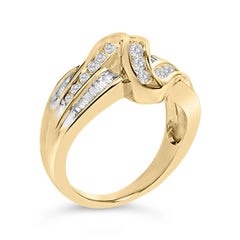 10K Yellow Gold 3/4 Cttw Channel Set Round and Baguette-cut Diamond Double Shank Bypass Ring (J-K Color, I1-I2 Clarity)