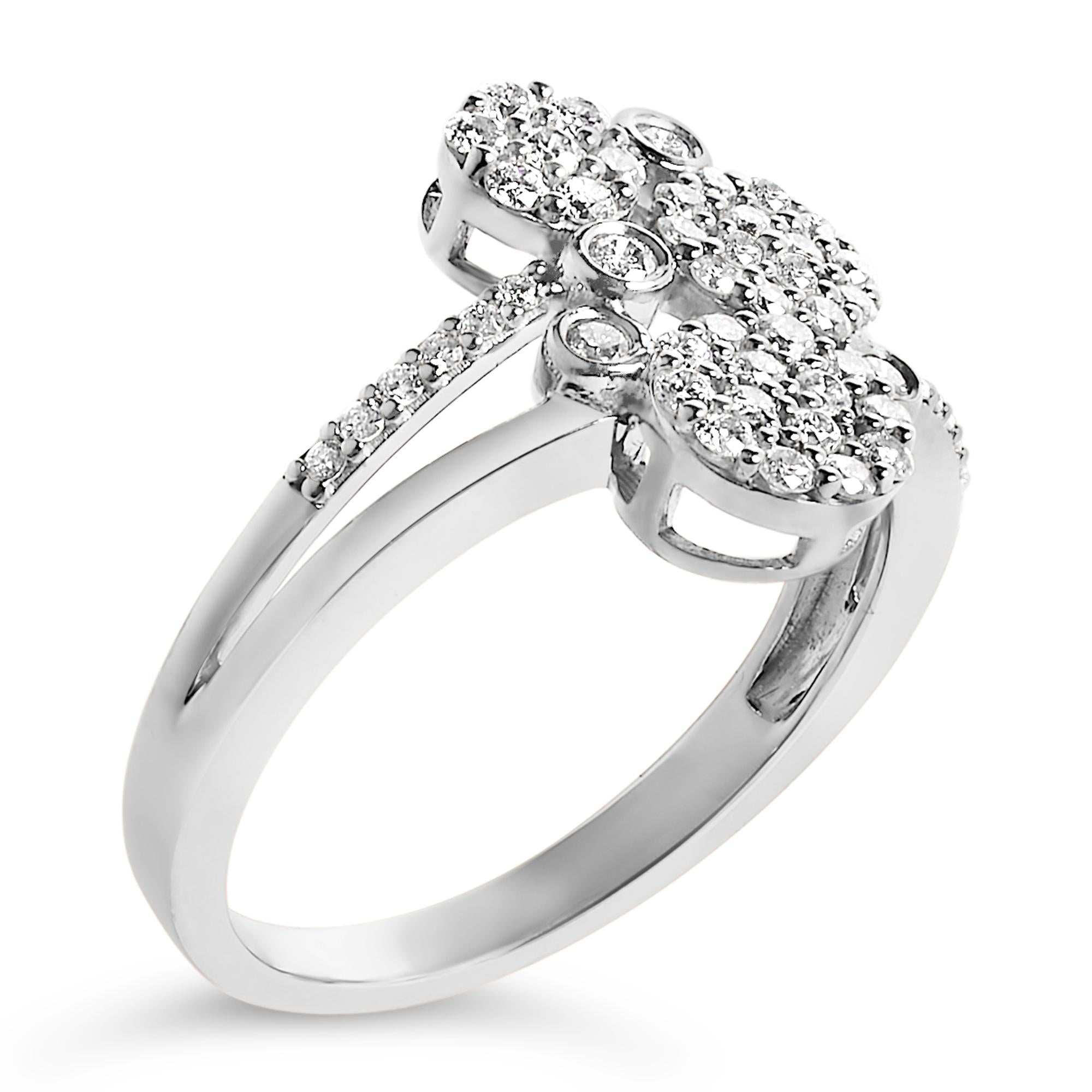 .925 Sterling Silver 1/2 Cttw Diamond Scatter Composite Bypass Ring (I-J Color, I1-I2 Clarity)