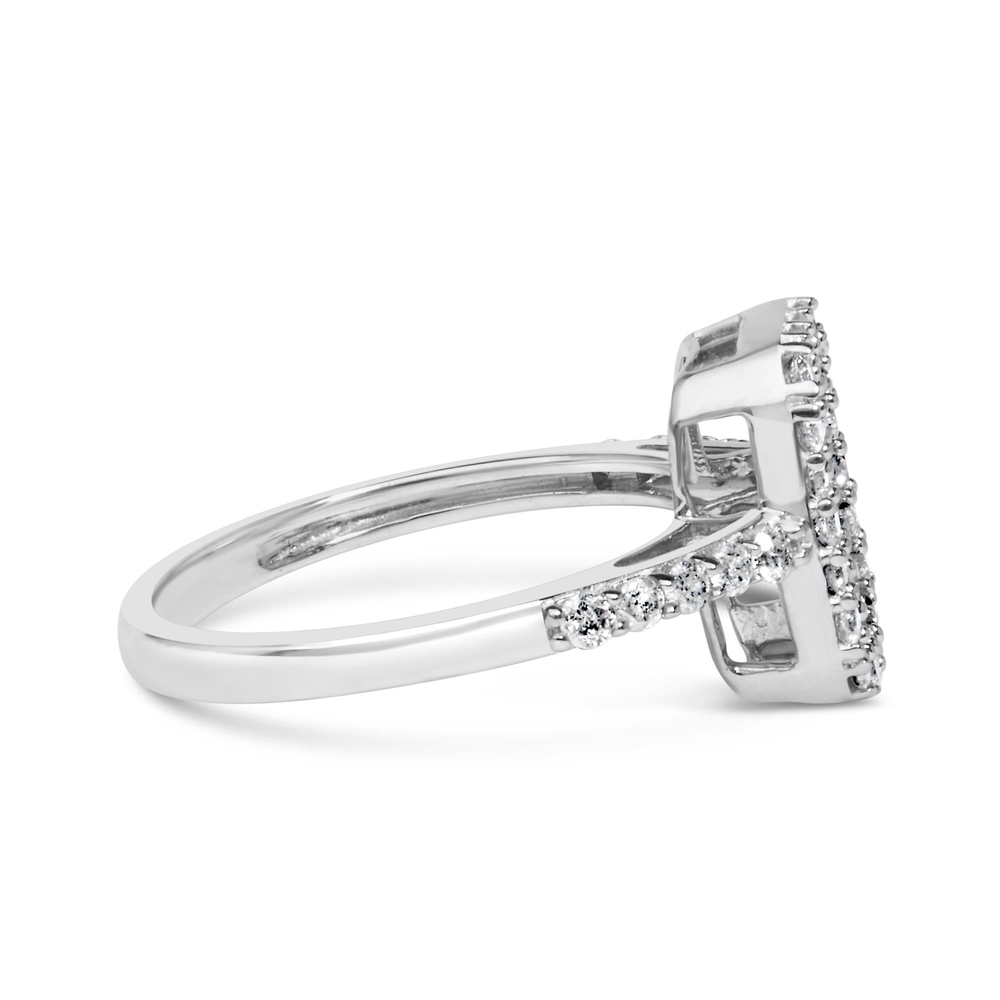 .925 Sterling Silver 1.0 Cttw Diamond Emerald-Shaped Cluster with Halo Cathedral Style Cocktail Ring (I-J Color, I3 Clarity)