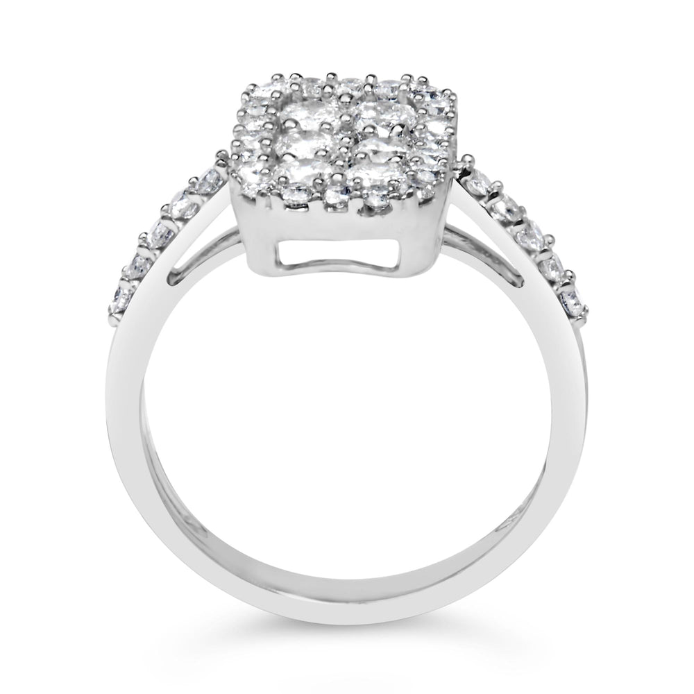 .925 Sterling Silver 1.0 Cttw Diamond Emerald-Shaped Cluster with Halo Cathedral Style Cocktail Ring (I-J Color, I3 Clarity)
