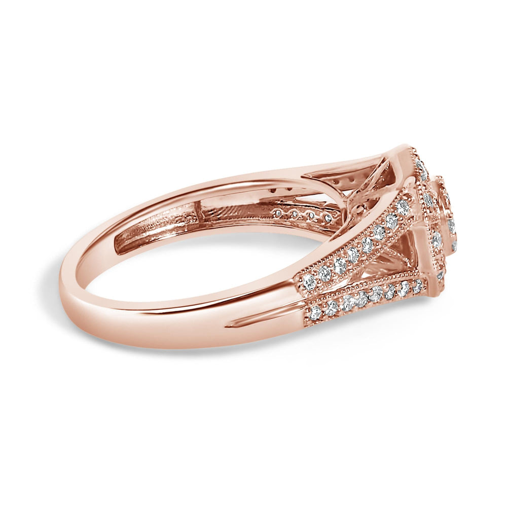 14K Rose Gold Plated .925 Sterling Silver 1/2 Cttw Pave Diamond Halo Cluster Split Shank Cocktail Ring (I-J Color, I1-I2 Clarity)